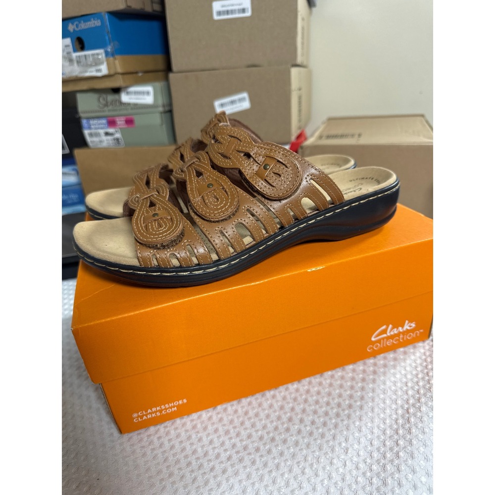 Clarks Sandals Womens 9W Leisa Faye Tan Leather Casual 26148646 NIB